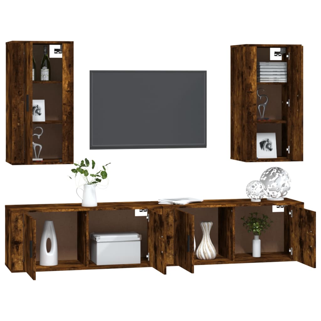 Set de muebles de TV 4 pzas madera roble ahumado vidaXL