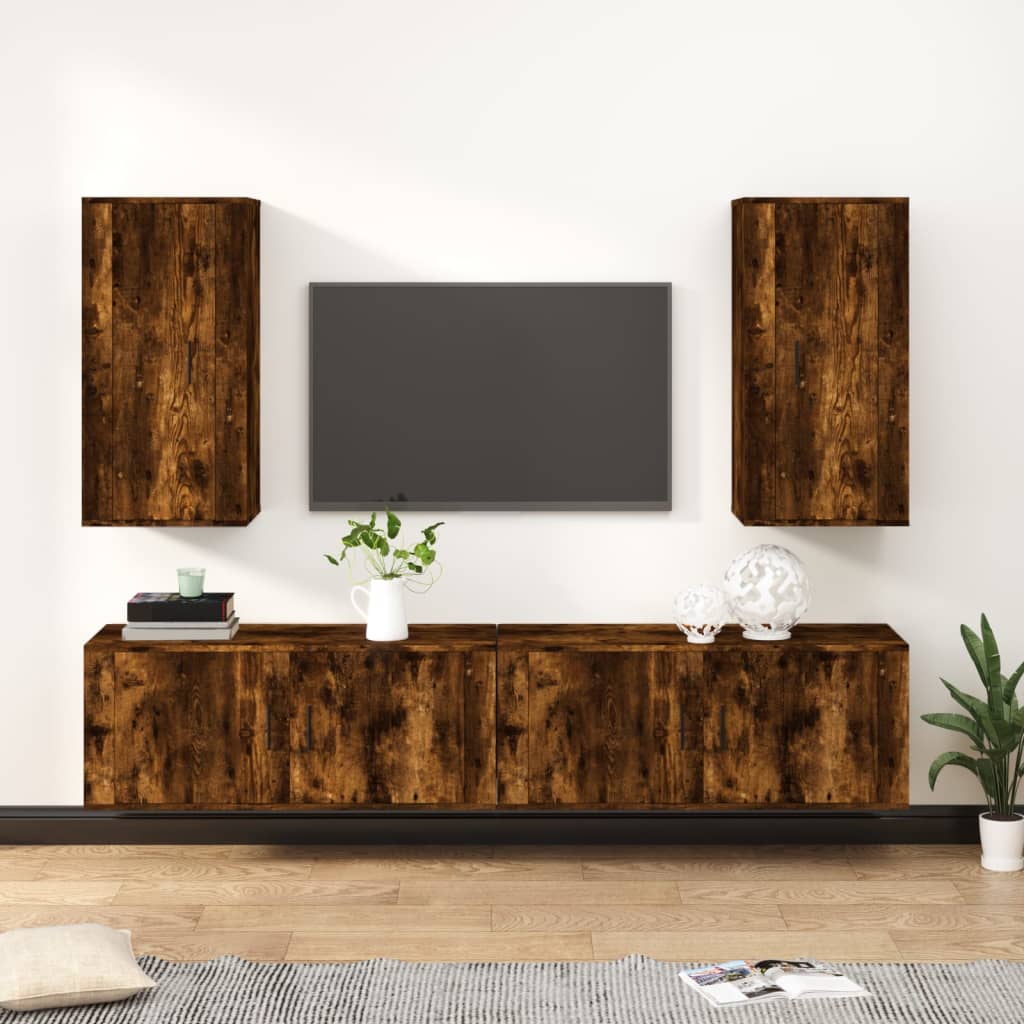 Vetonek Set de muebles de TV 4 pzas madera contrachapada roble ahumado