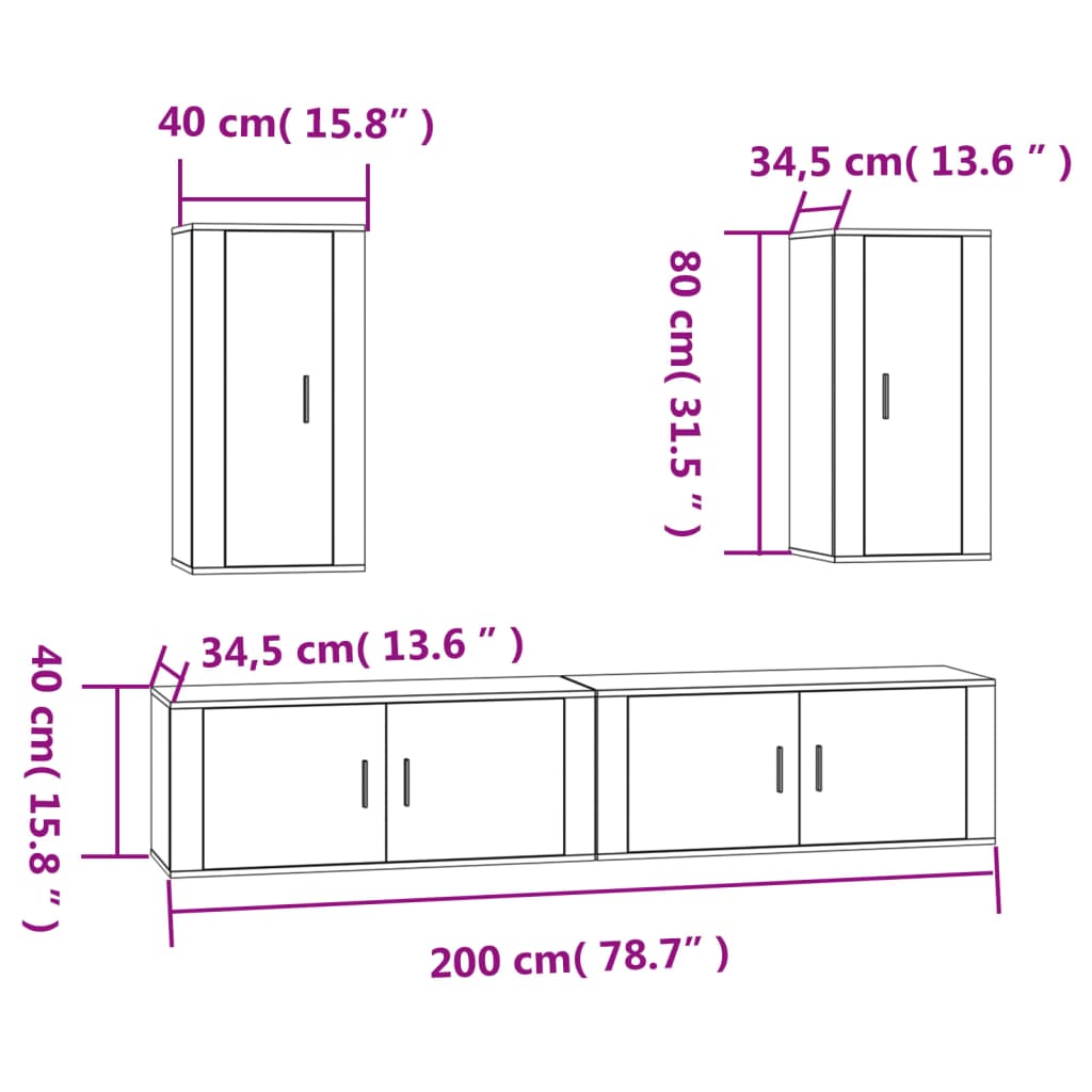 Set de muebles de TV 4 pzas madera roble ahumado vidaXL