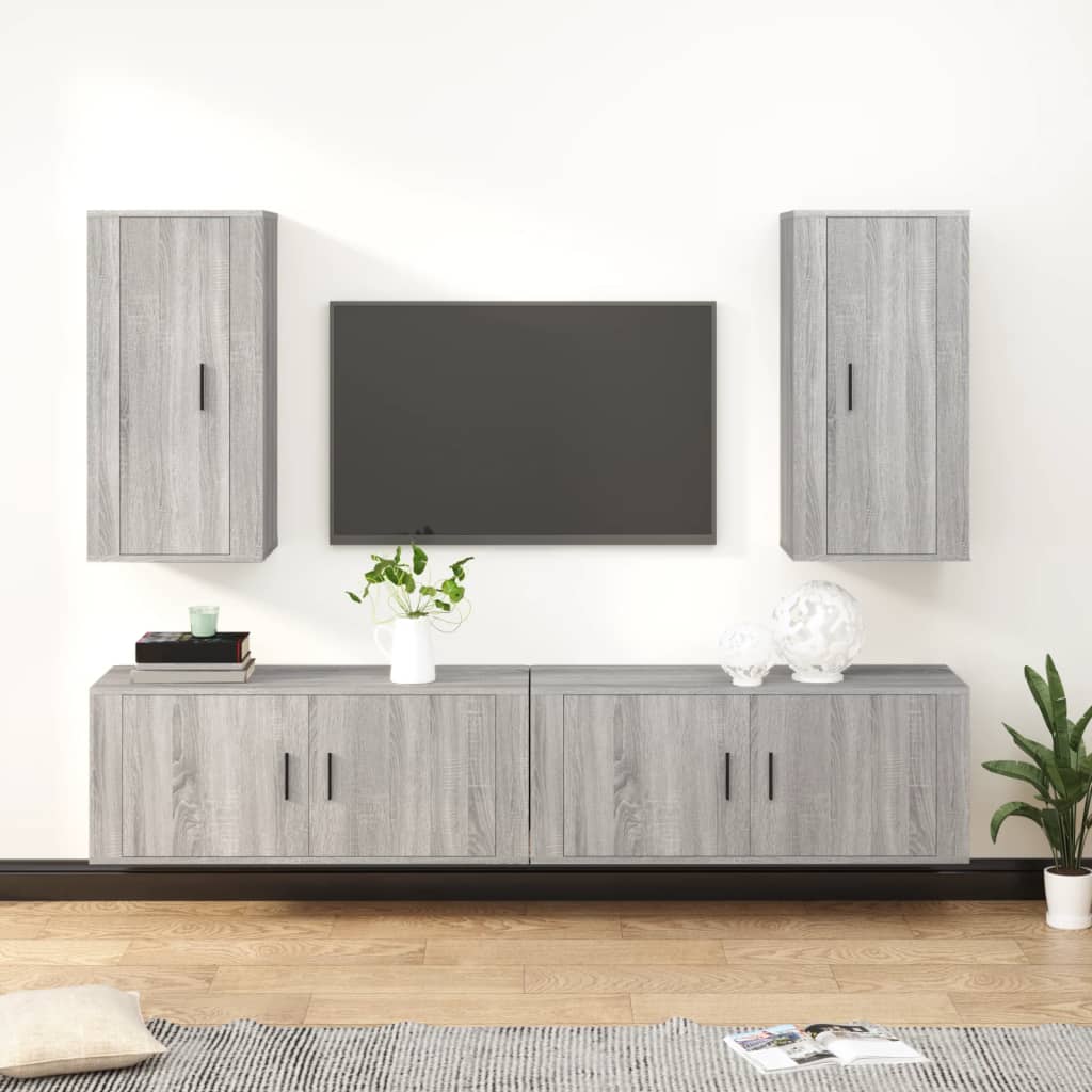 Vetonek Set de muebles para TV 4 pzas madera contrachapada gris Sonoma