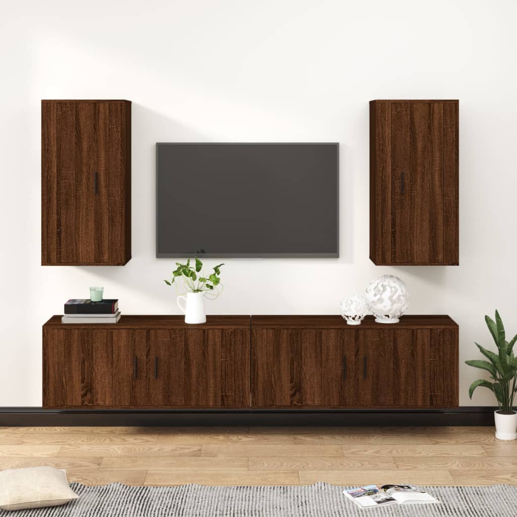 Vetonek Set de muebles para TV 4 pzas madera contrachapada marrón roble