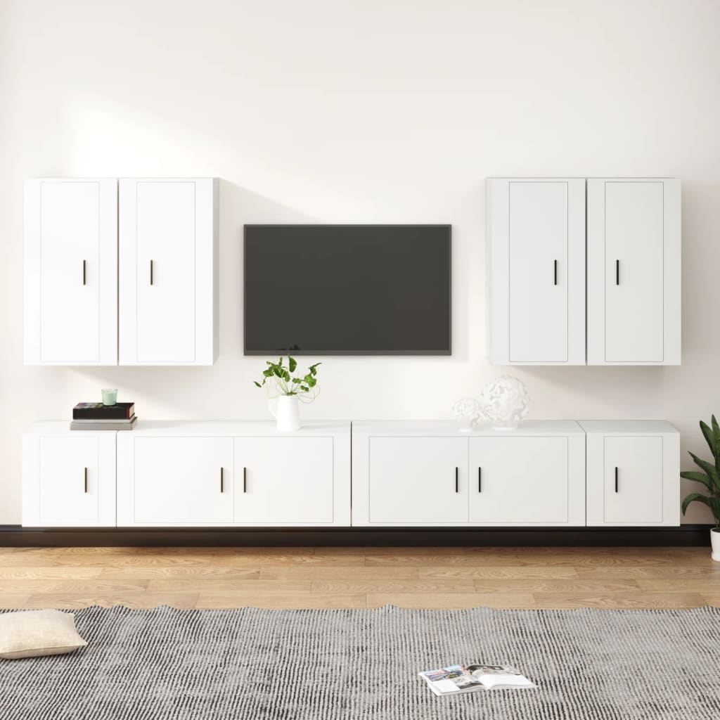 Vetonek Set de muebles para TV 8 piezas madera contrachapada blanco