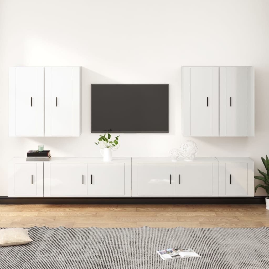 Vetonek Set de muebles de TV 8 pzas madera contrachapada blanco brillo