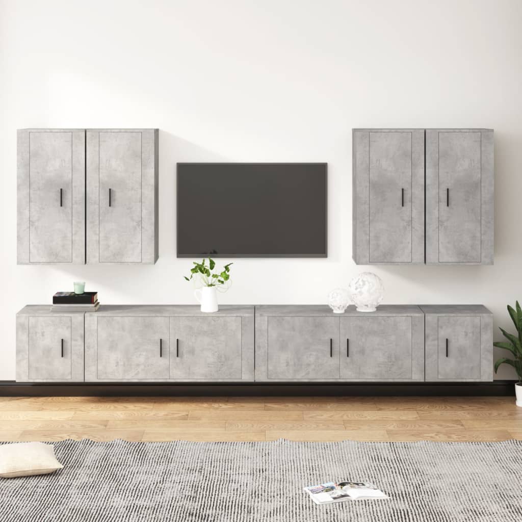 Vetonek Set de muebles de TV 8 pzas madera contrachapada gris hormigón