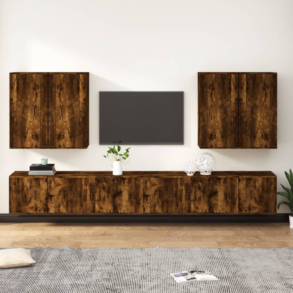 Vetonek Set de muebles de TV 8 pzas madera contrachapada roble ahumado