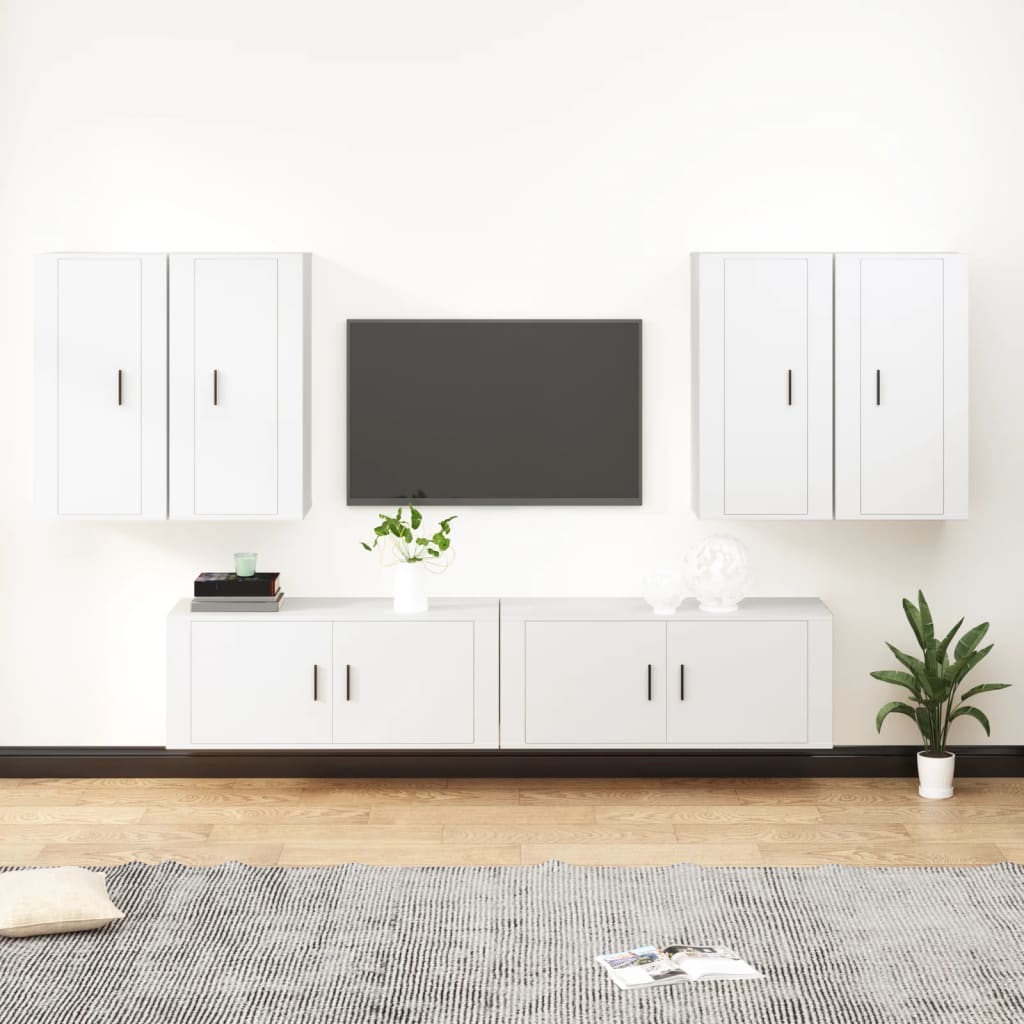 Vetonek Set de muebles para TV 6 piezas madera contrachapada blanco