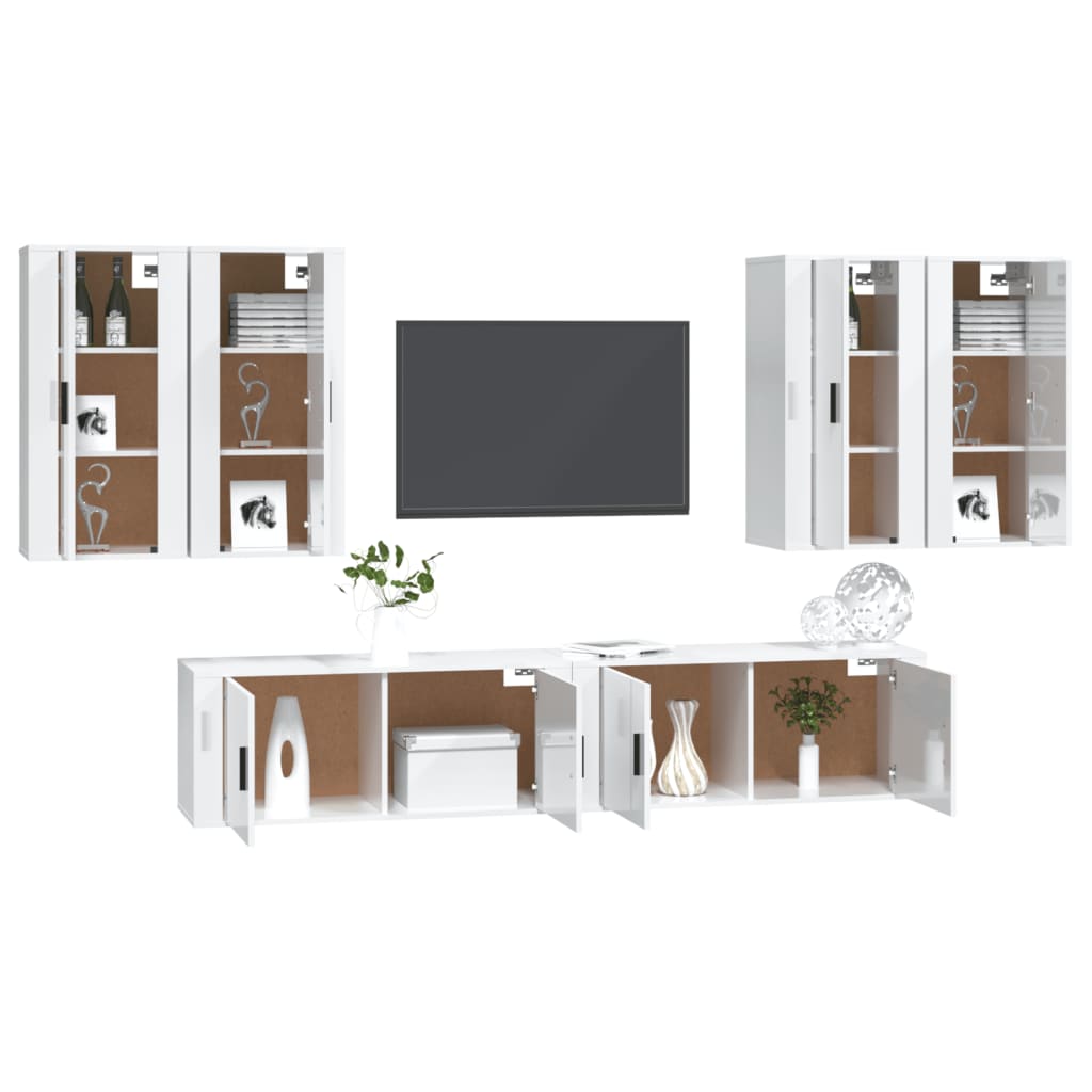 Set de muebles de TV 6 pzas madera blanco brillo