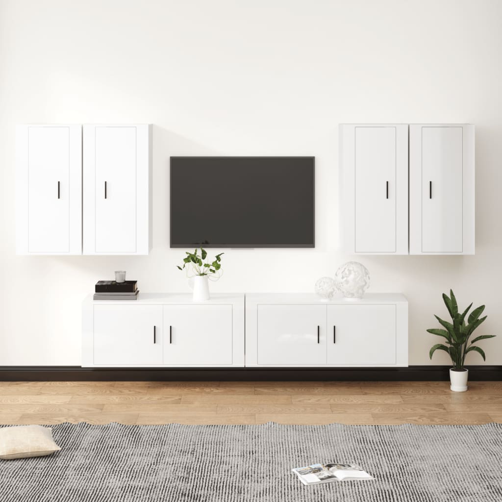 Vetonek Set de muebles de TV 6 pzas madera contrachapada blanco brillo