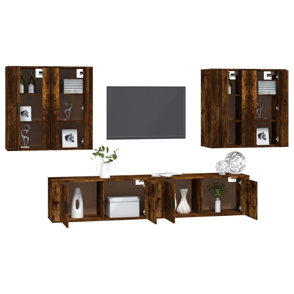 Set de muebles de TV 6 pzas madera roble ahumado vidaXL