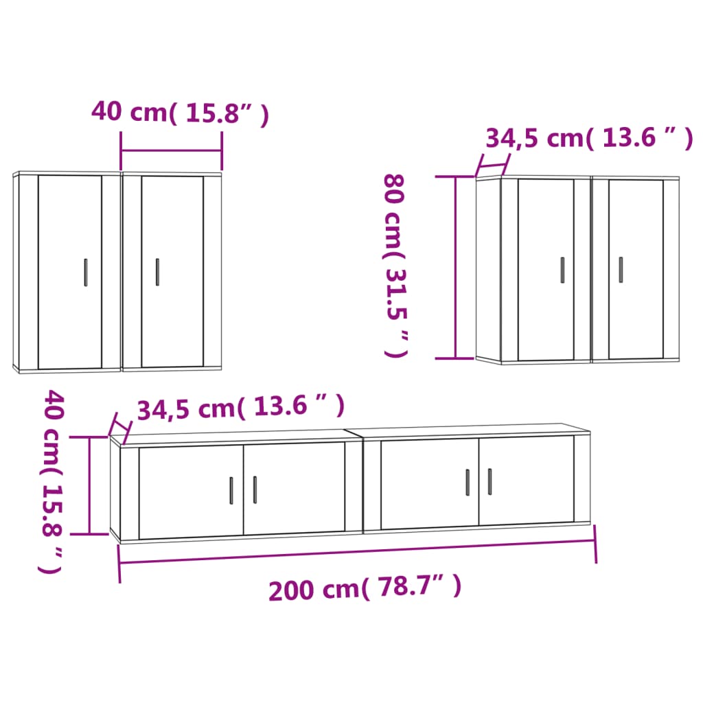 Set de muebles de TV 6 pzas madera roble ahumado vidaXL