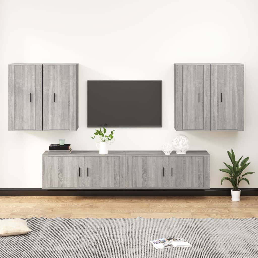 Vetonek Set de muebles para TV 6 pzas madera contrachapada gris Sonoma