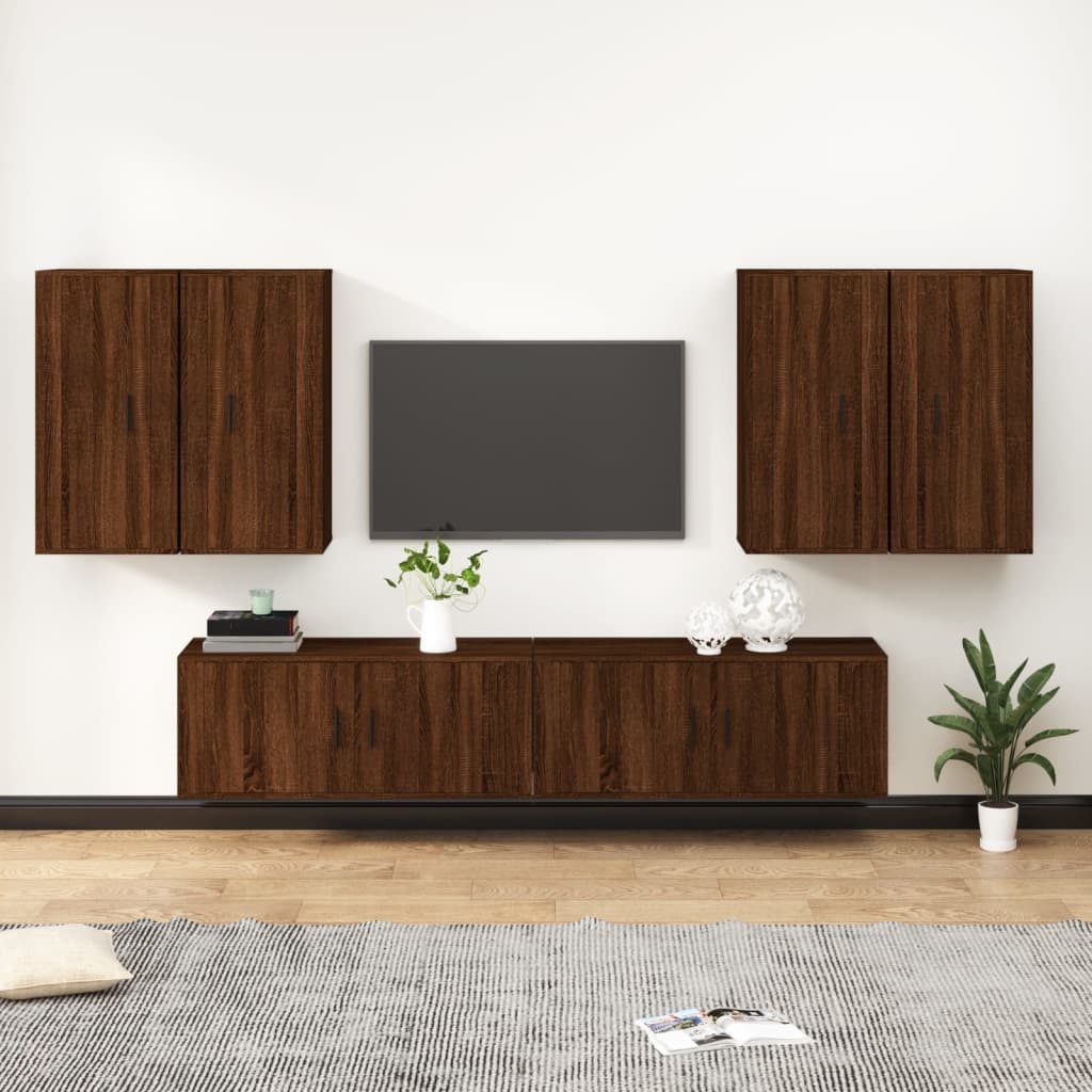 Vetonek Set de muebles para TV 6 pzas madera contrachapada roble marrón