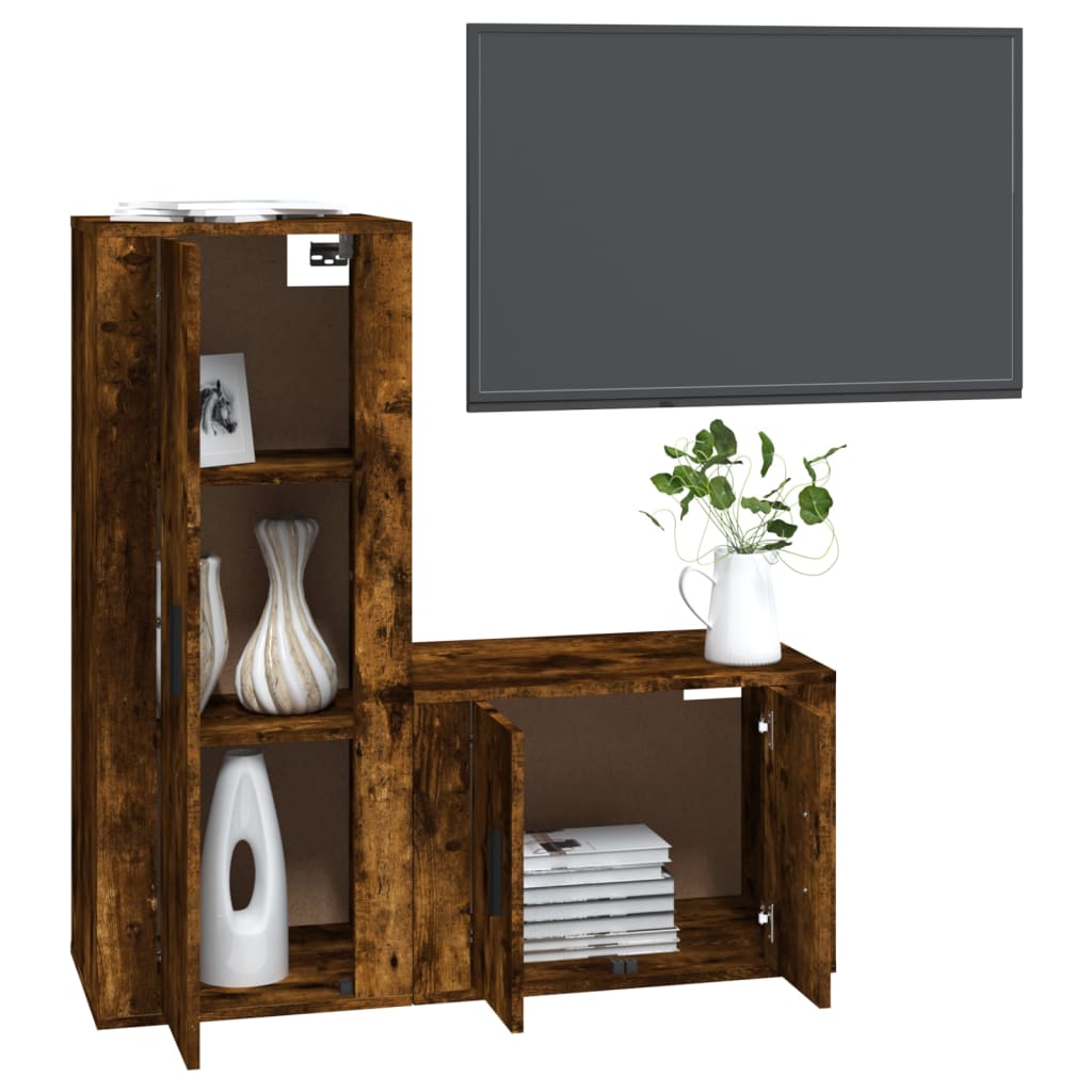 TV Furniture Set 2 pcs plywood smoked oak