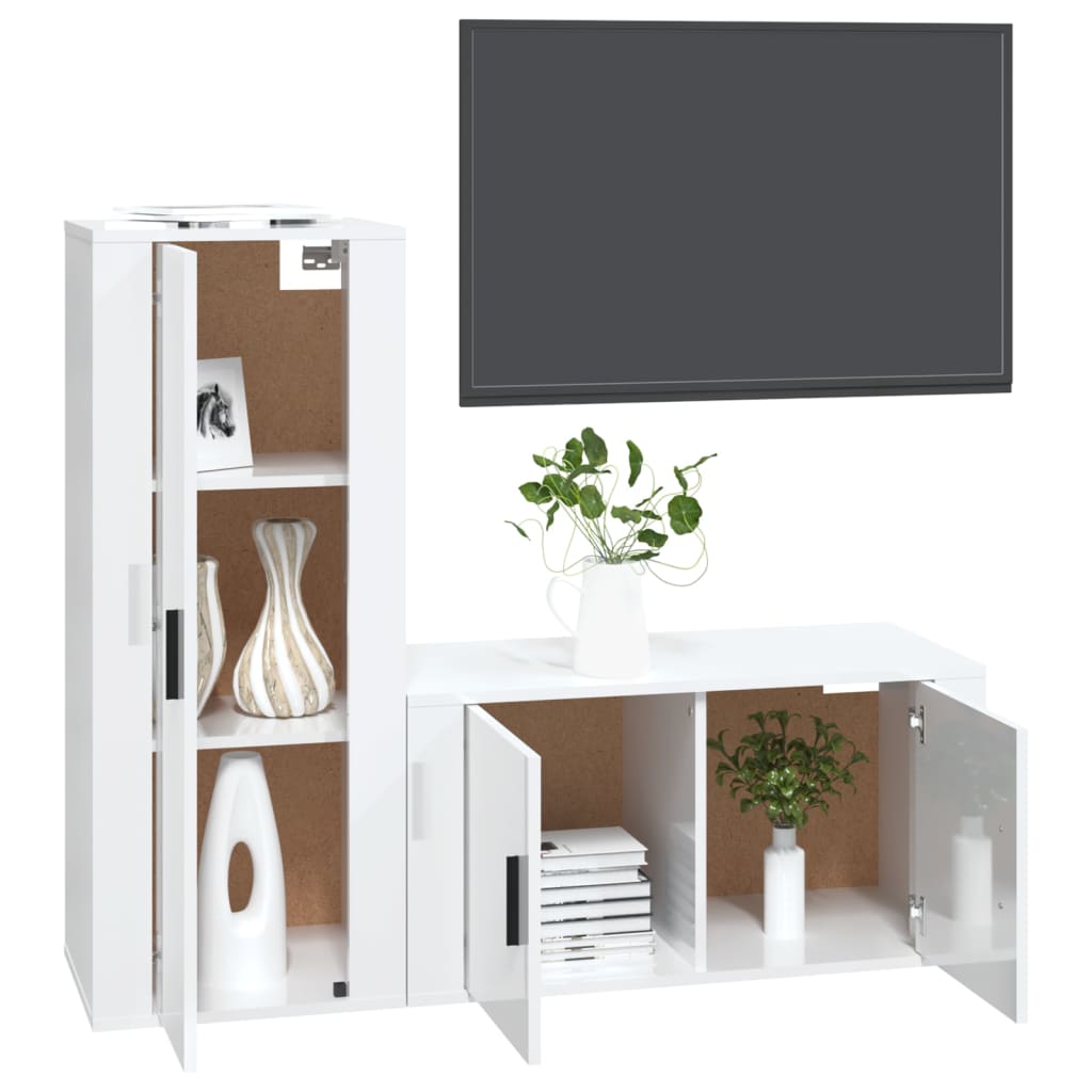 Set de muebles de TV 2 pzas madera blanco brillo