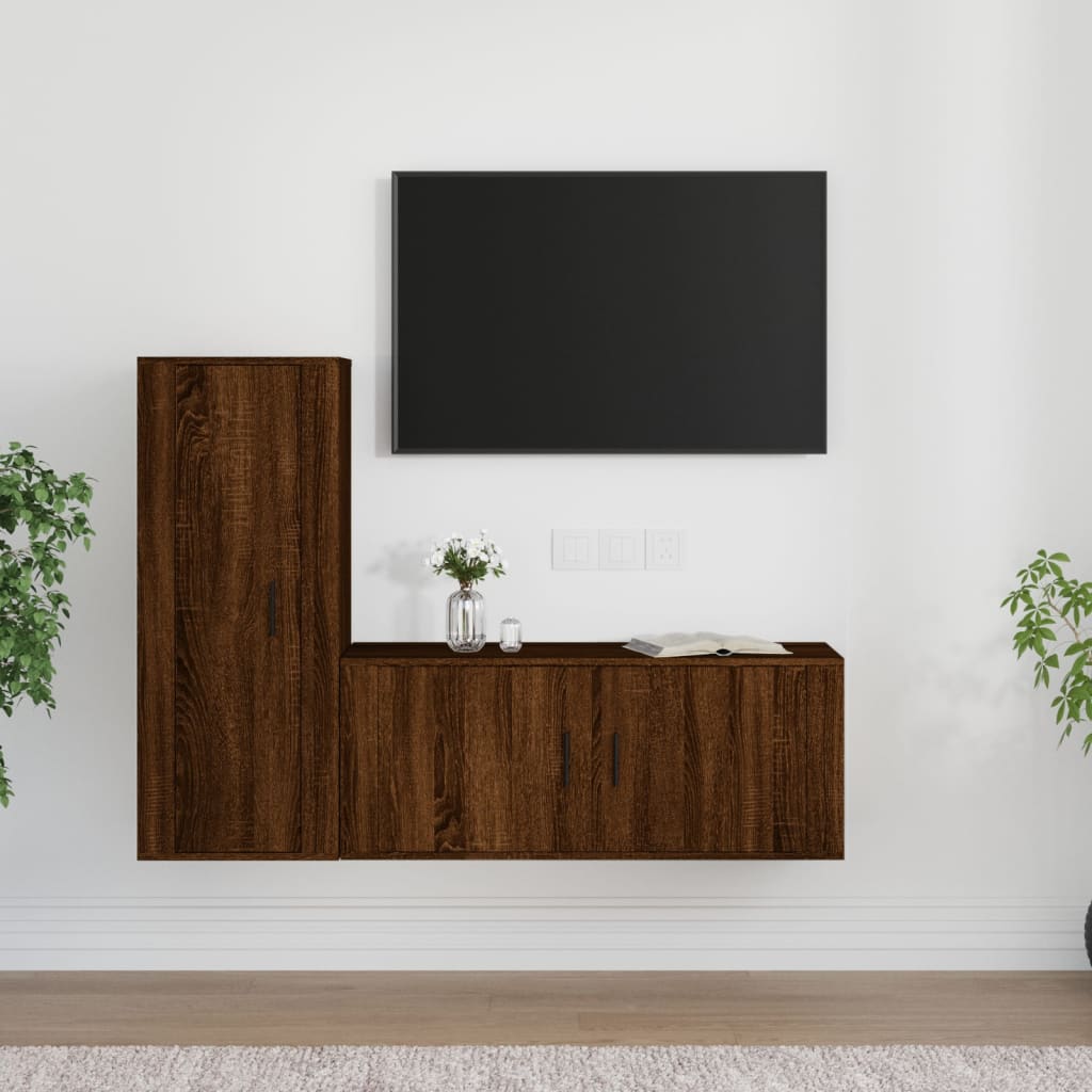 Vetonek Set de muebles para TV 2 pzas madera contrachapada roble marrón