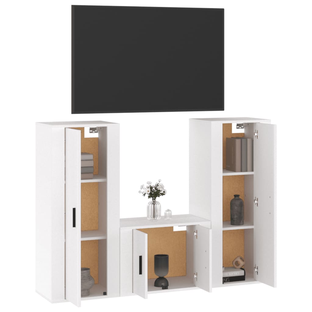 Set de muebles de TV 3 pzas madera blanco brillo