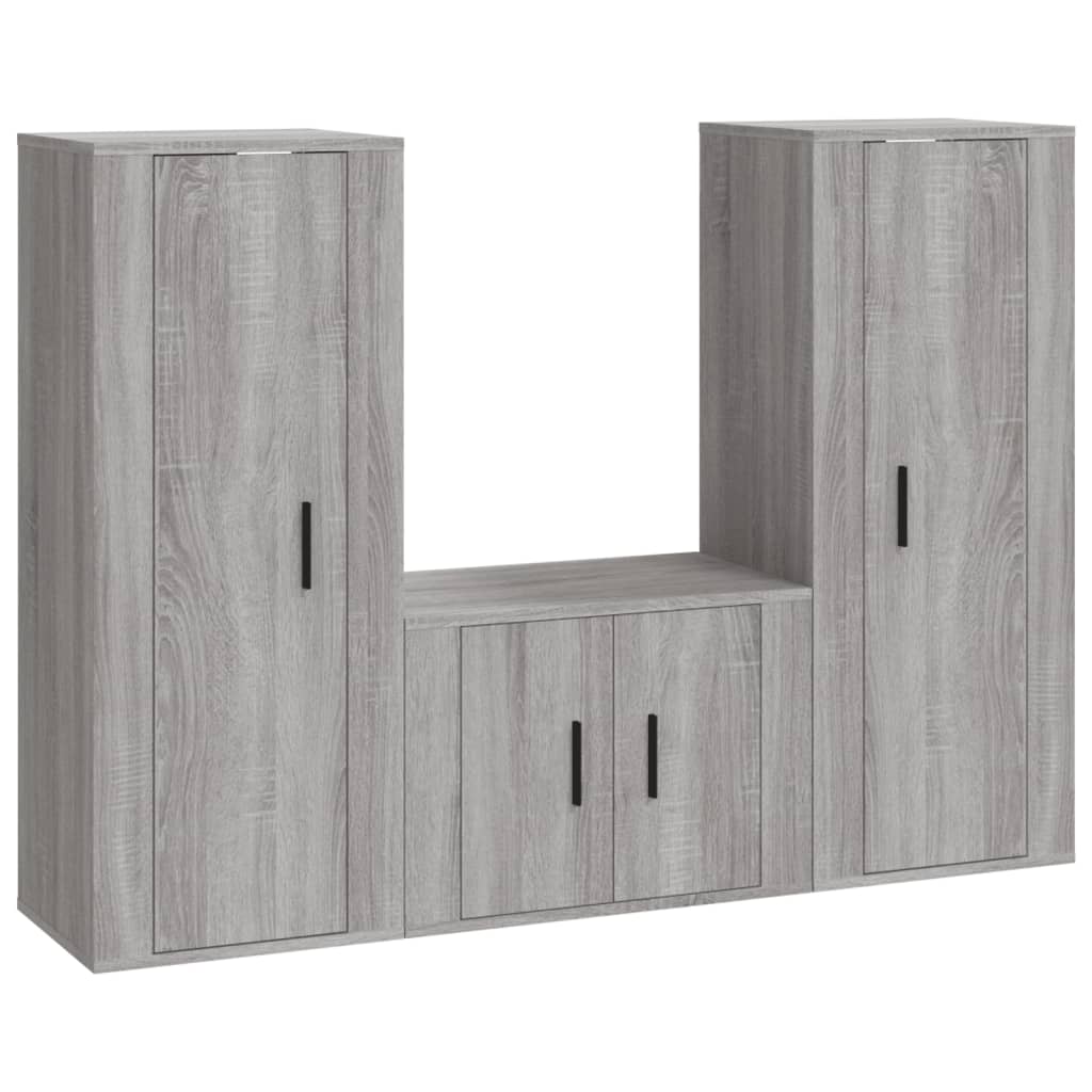 Set de muebles para TV 3 pzas madera gris Sonoma vidaXL