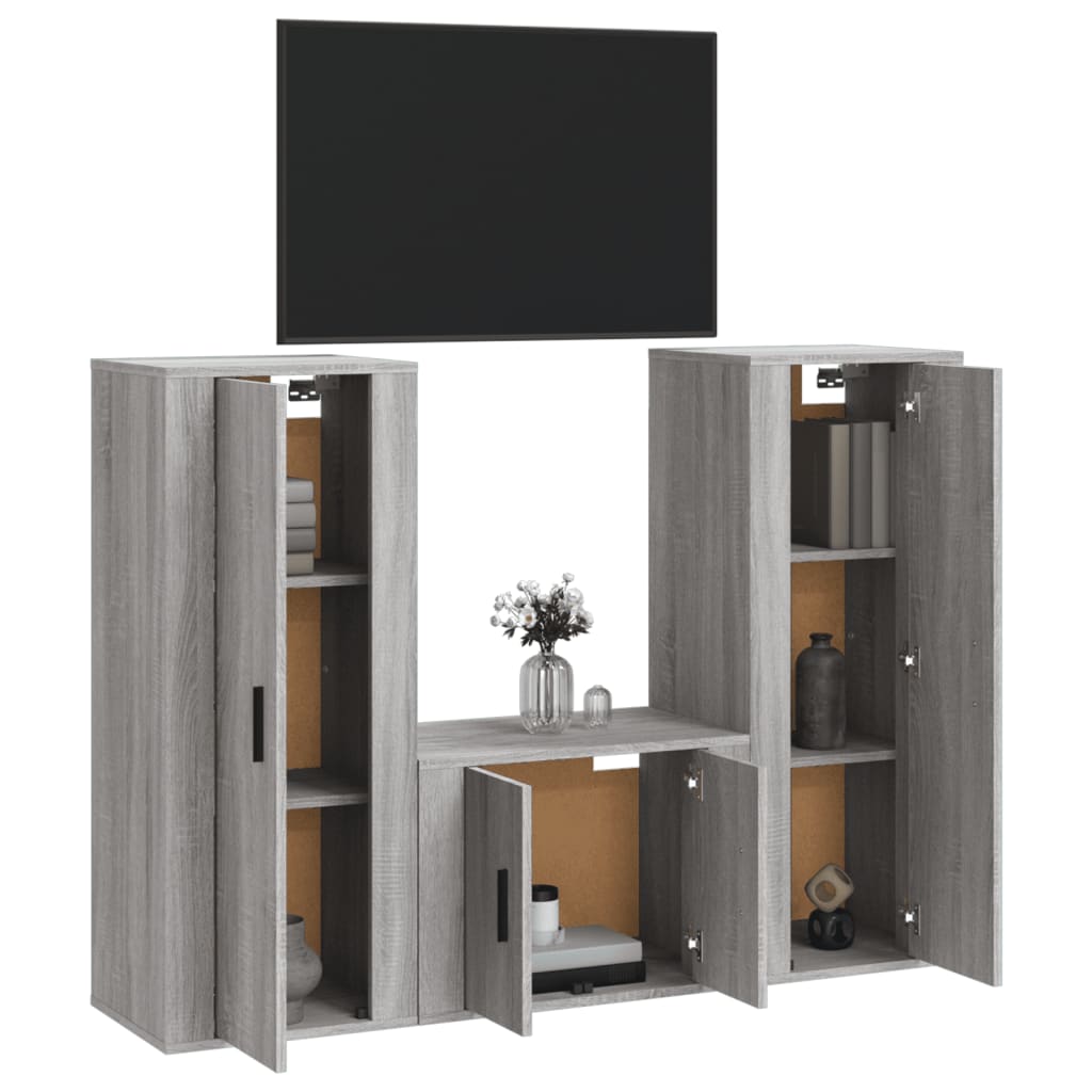 Set de muebles para TV 3 pzas madera gris Sonoma vidaXL