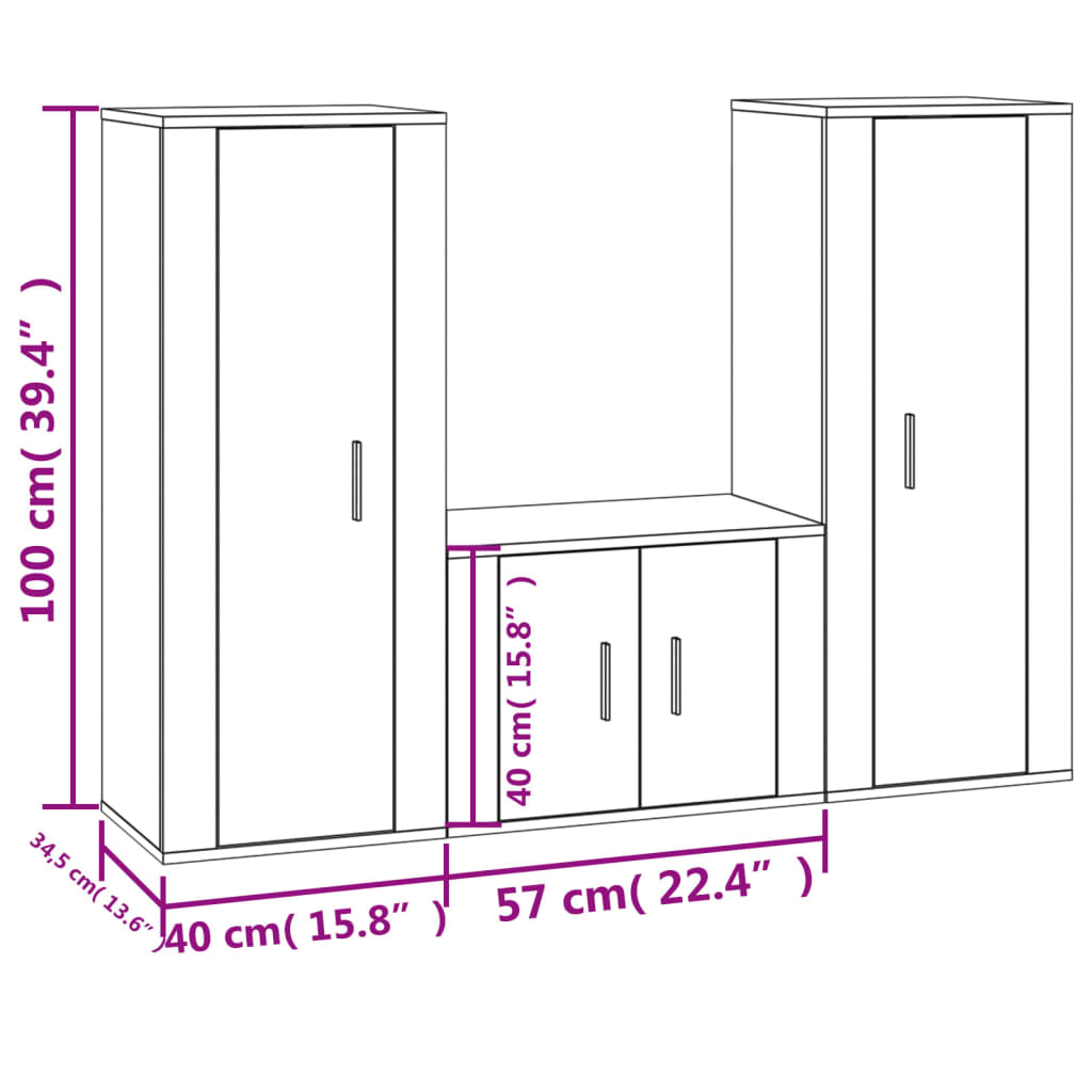 Set de muebles para TV 3 pzas madera gris Sonoma vidaXL