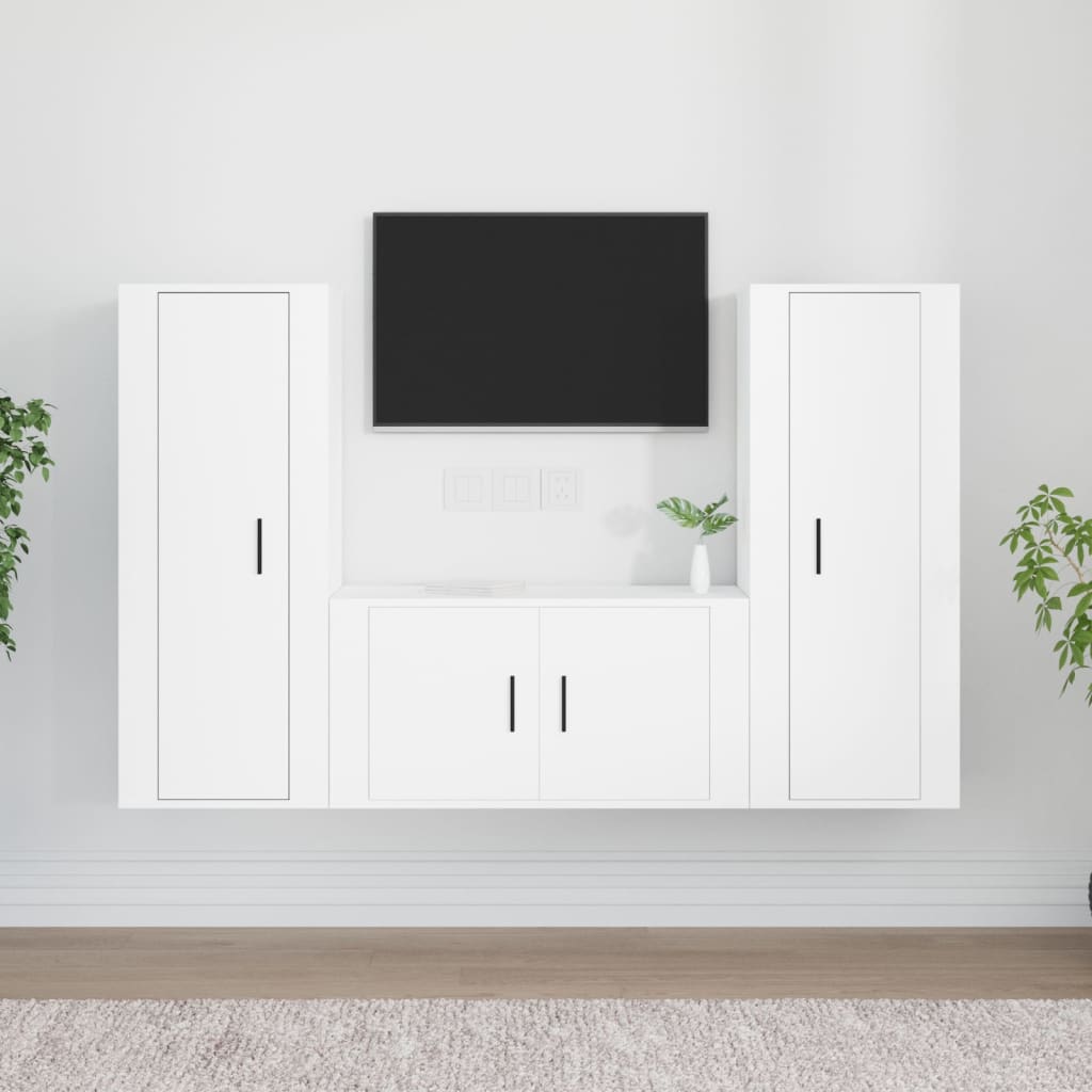 Vetonek Set de muebles de TV 3 piezas madera contrachapada blanco