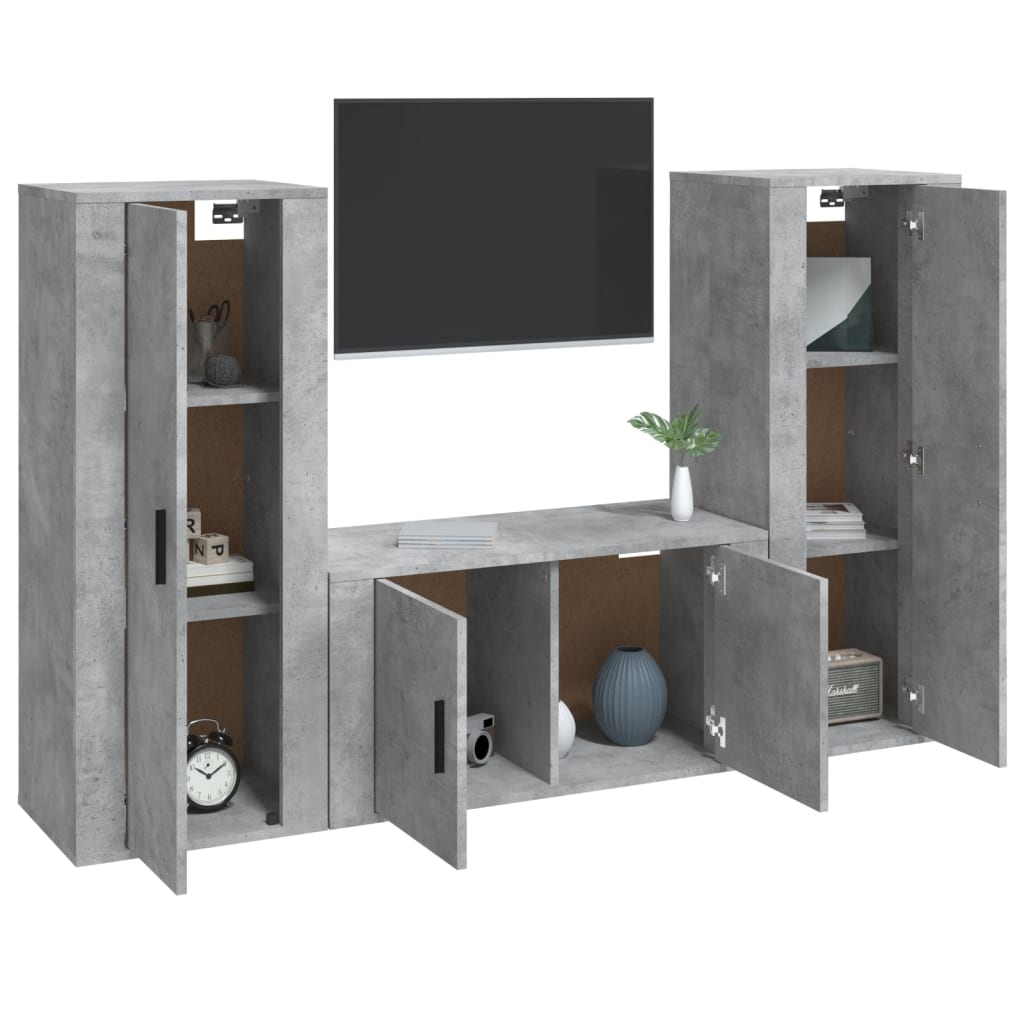 TV furniture set 3 pcs plywood gray concrete