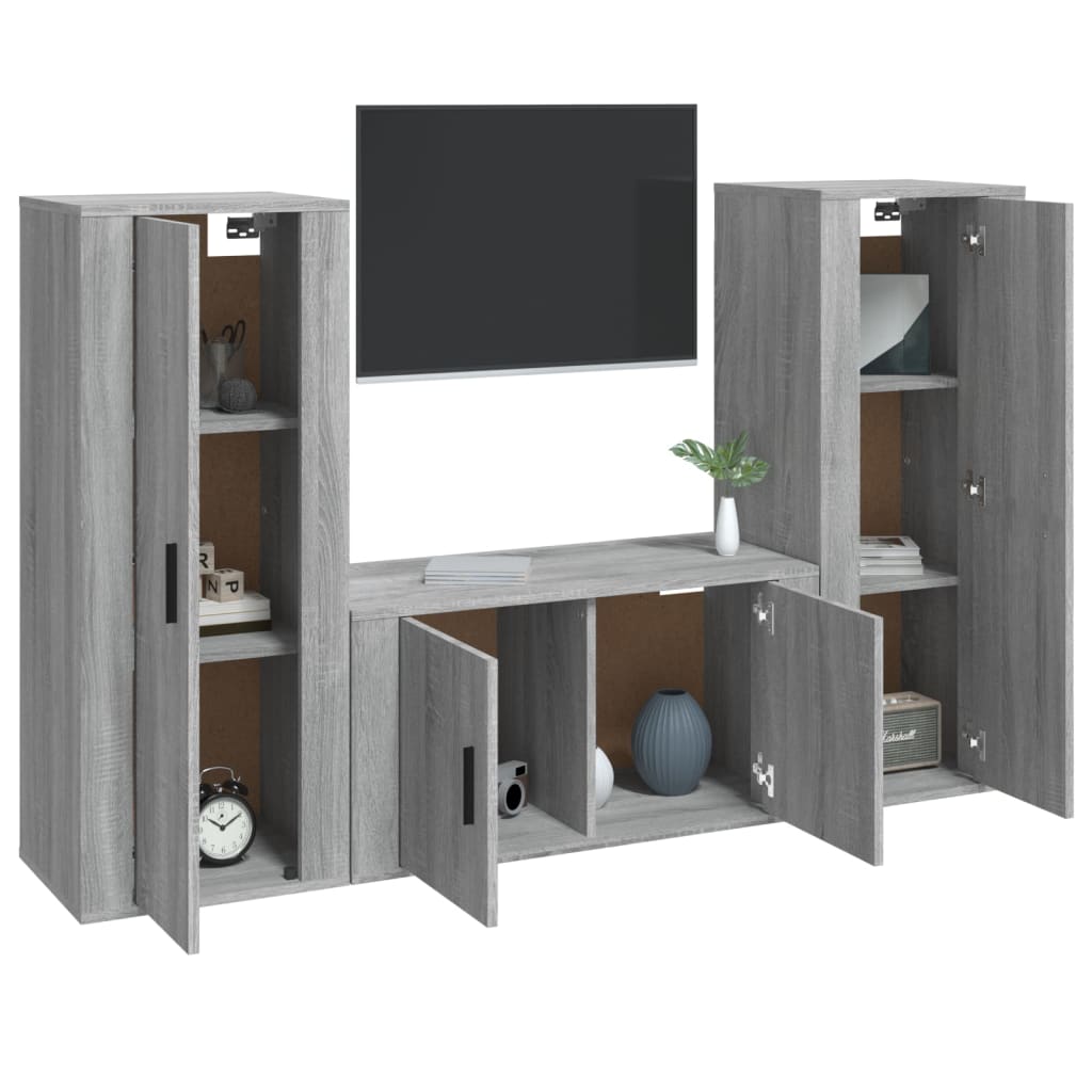 Ensemble de meubles pour la télévision 3 PCS en bois gris sonoma