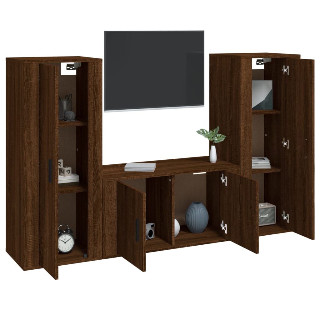 Set de muebles para TV 3 pzas madera roble marrón vidaXL