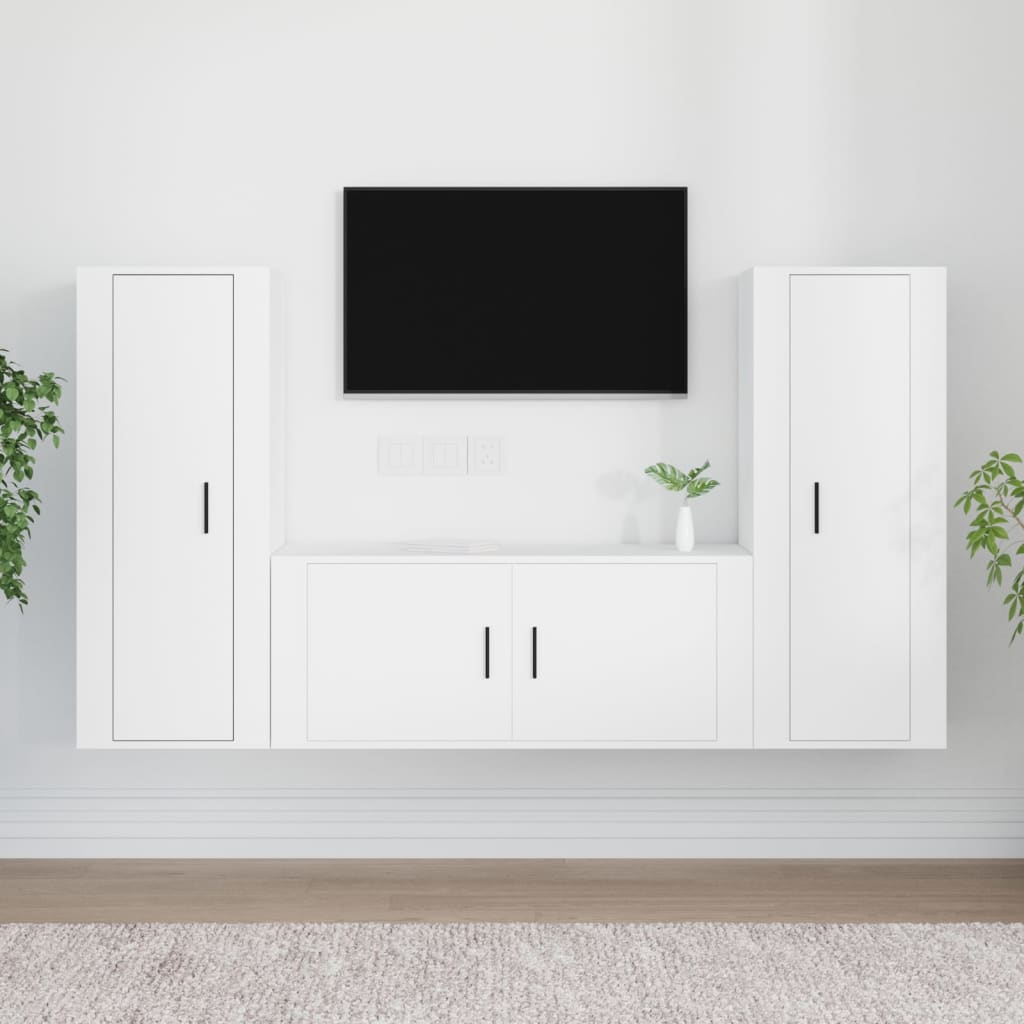 Vetonek Set de muebles de TV 3 piezas madera contrachapada blanco