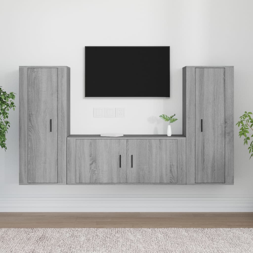 Vetonek Set de muebles para TV 3 pzas madera contrachapada gris Sonoma