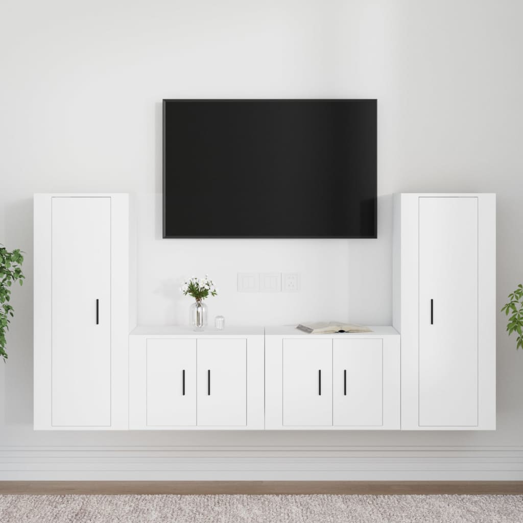 Vetonek Set de muebles para TV 4 piezas madera contrachapada blanco