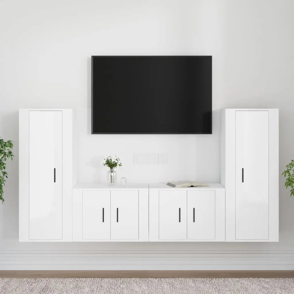 Vetonek Set de muebles de TV 4 pzas madera contrachapada blanco brillo