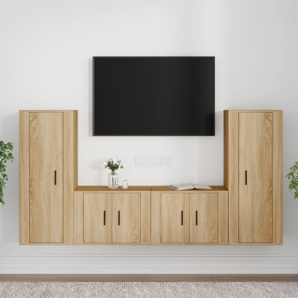 Vetonek Set de muebles para TV 4 pzas madera contrachapada roble Sonoma