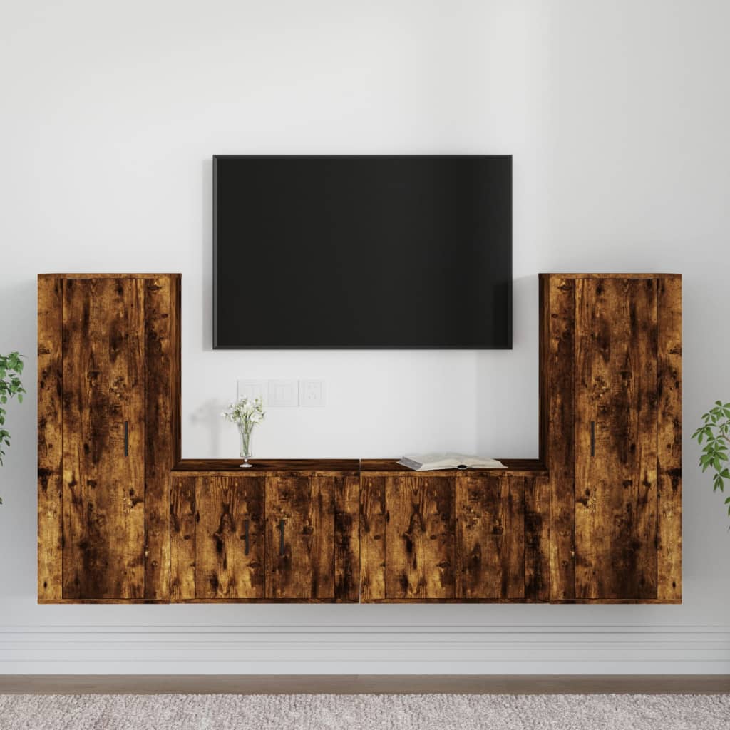 Vetonek Set de muebles de TV 4 pzas madera contrachapada roble ahumado