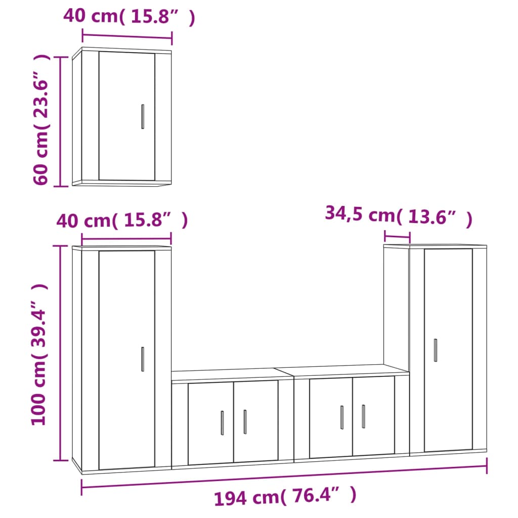 Set de muebles para TV 5 piezas madera blanco vidaXL