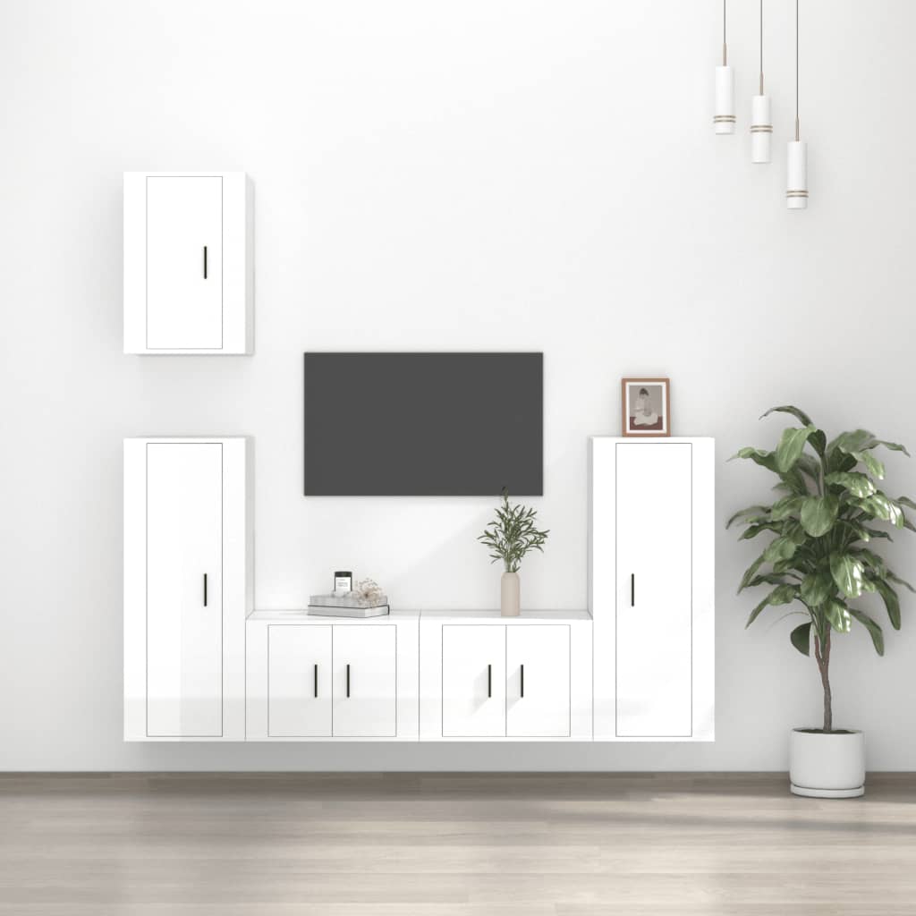 Vetonek Set de muebles de TV 5 pzas madera contrachapada blanco brillo