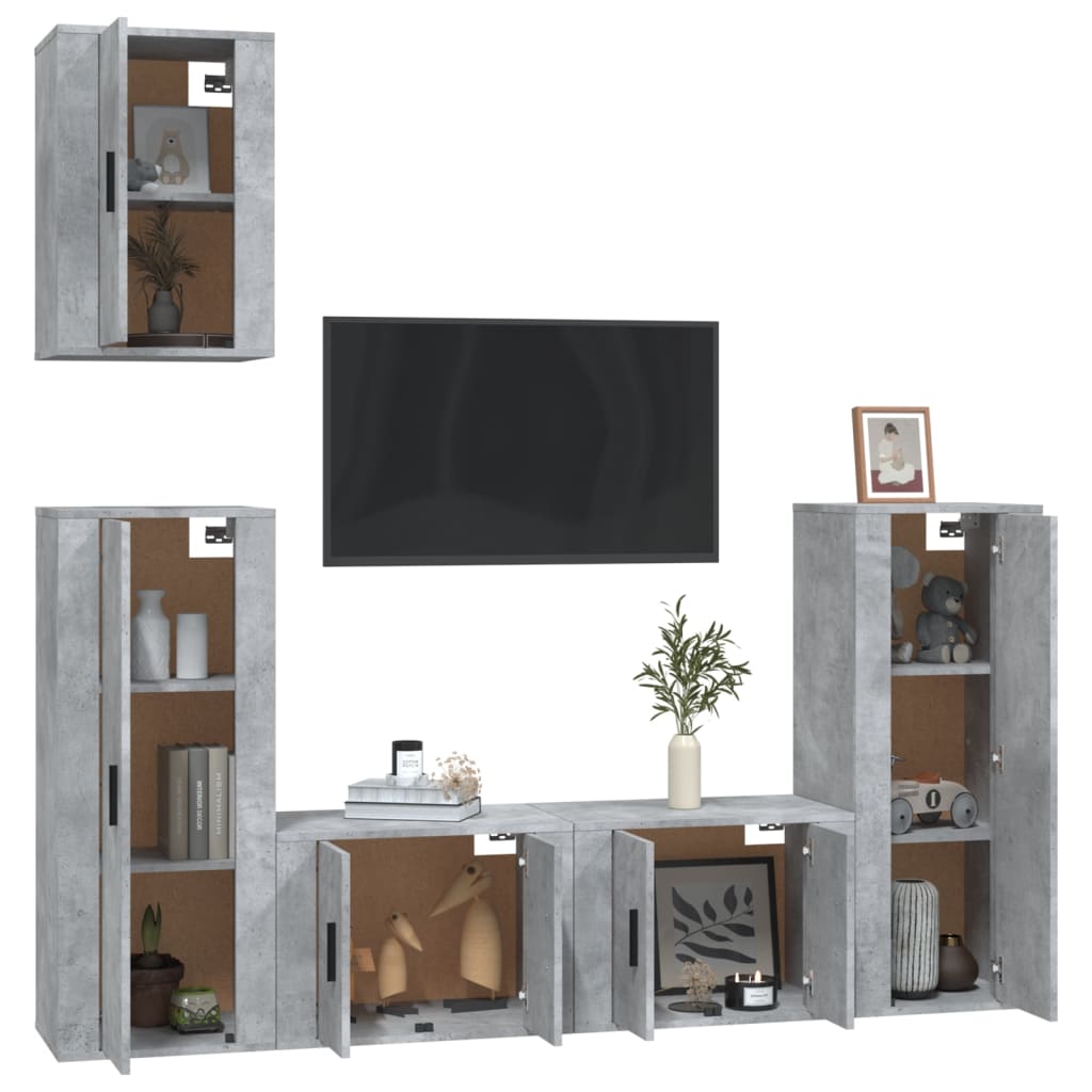 Set di mobili TV 5 pezzi in legno grigio cemento