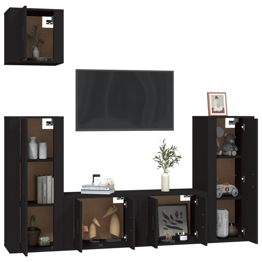 Set de muebles para TV 5 piezas madera negro vidaXL