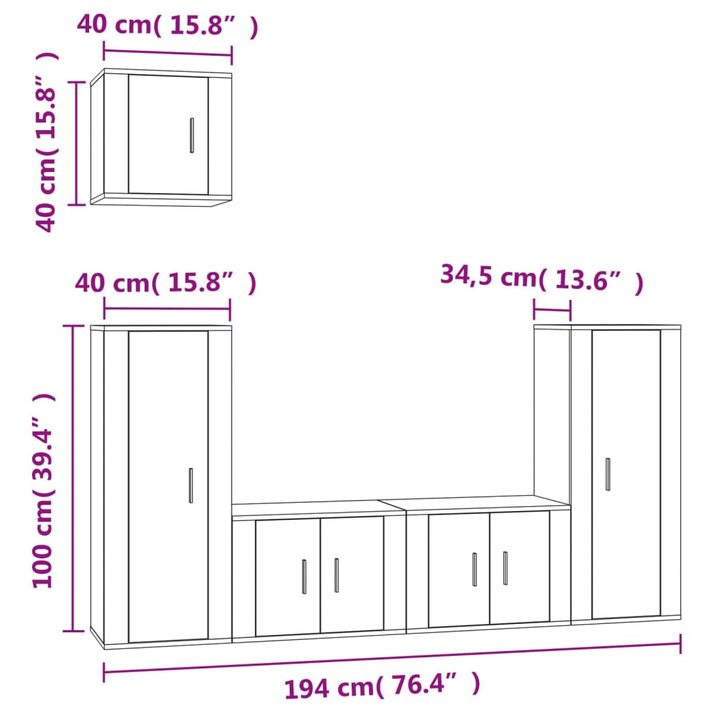 Set de muebles para TV 5 piezas madera negro vidaXL