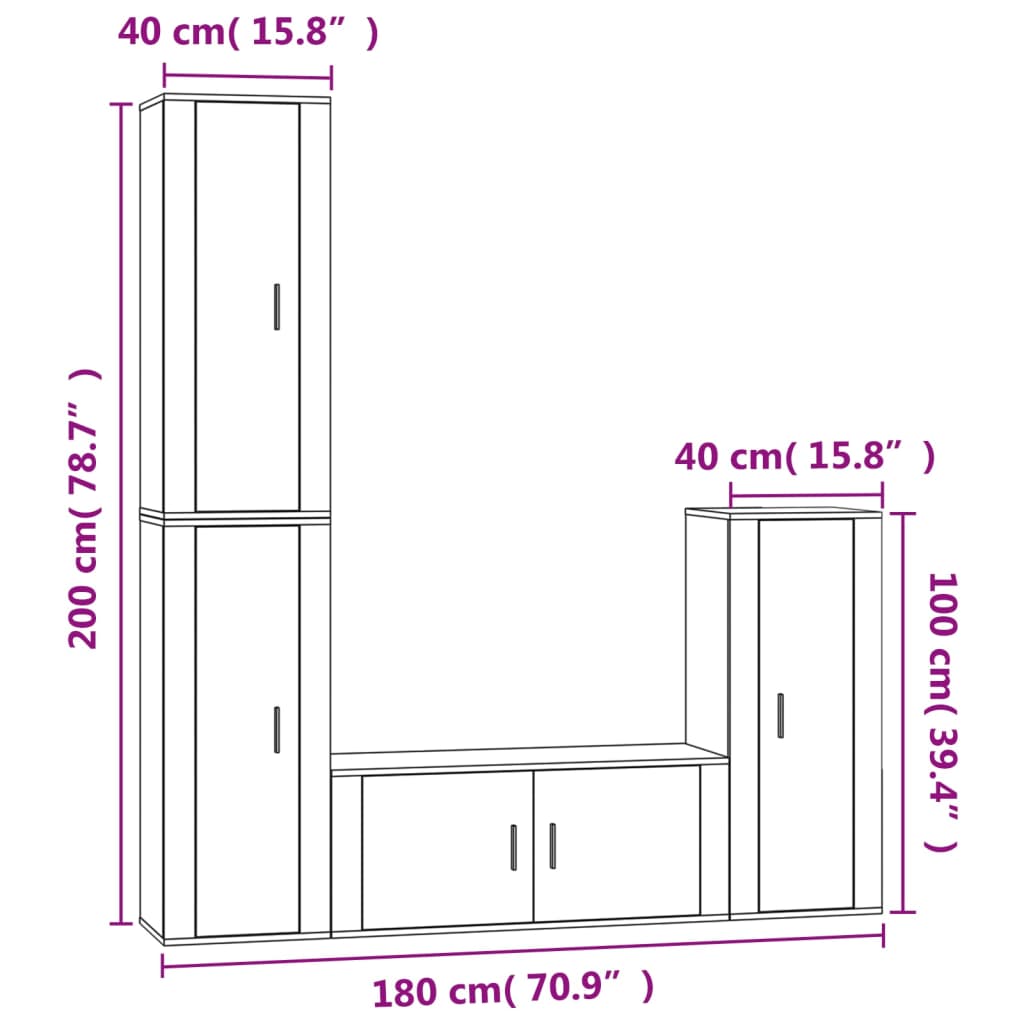 Set de muebles de TV 4 pzas madera roble ahumado vidaXL