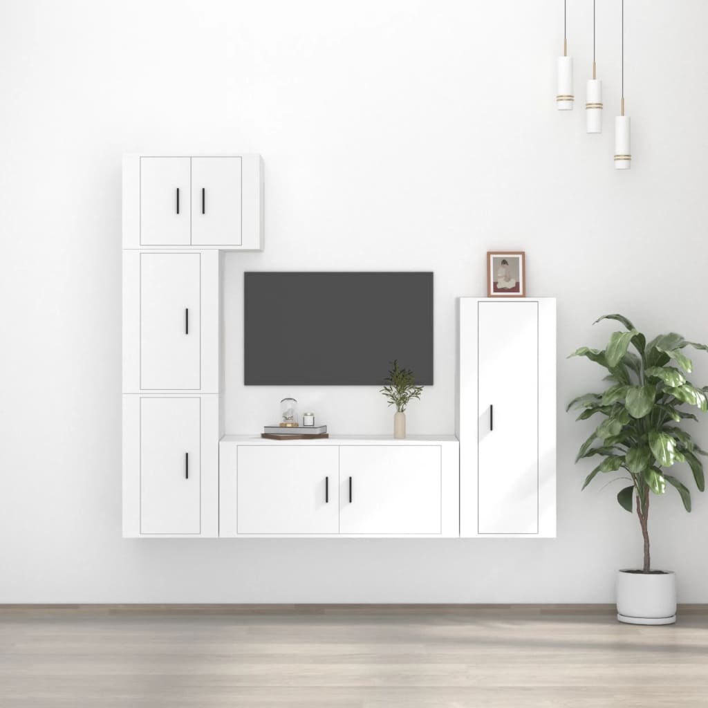 Vetonek Set de muebles para TV 5 piezas madera contrachapada blanco