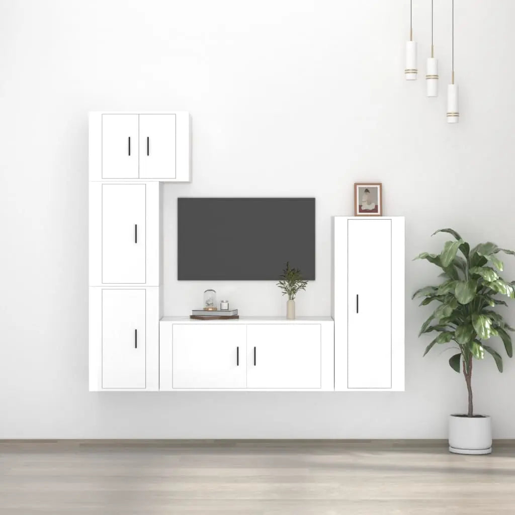 Vetonek Set de muebles de TV 5 pzas madera contrachapada blanco brillo