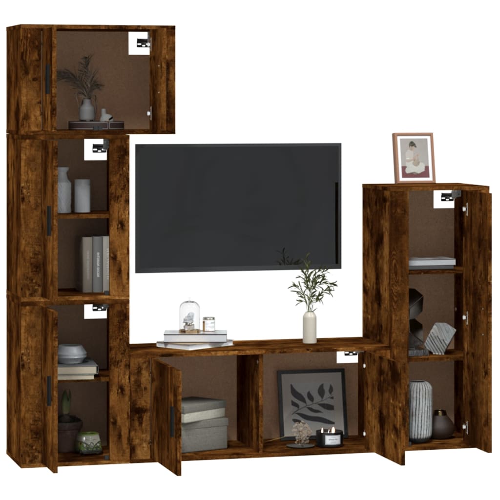 Set de muebles de TV 5 pzas madera roble ahumado vidaXL