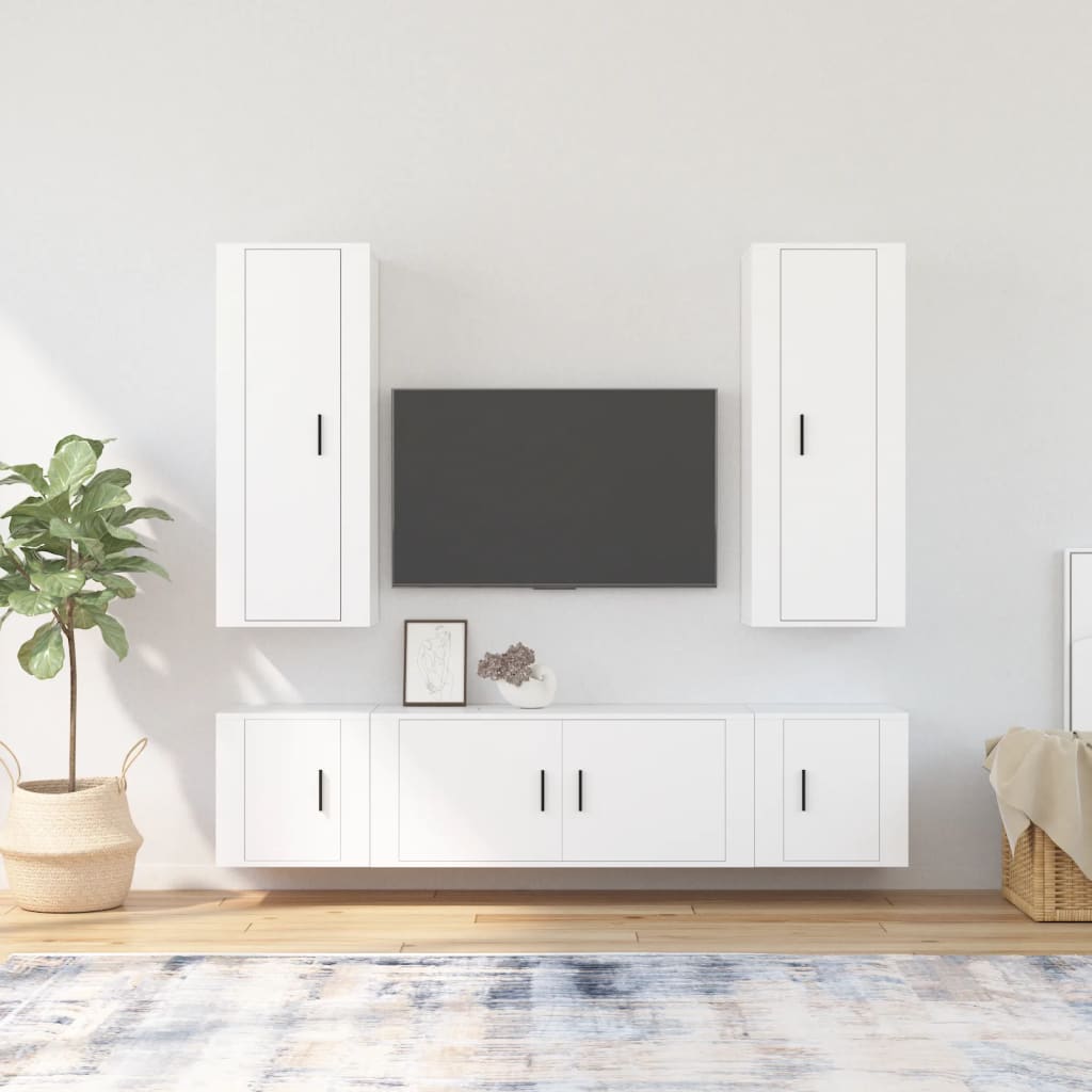 Vetonek Set de muebles para TV 5 piezas madera contrachapada blanco