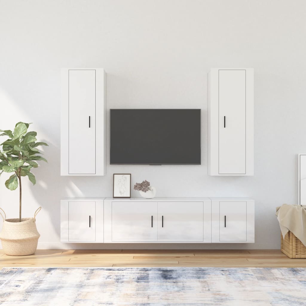 Vetonek Set de muebles de TV 5 pzas madera contrachapada blanco brillo