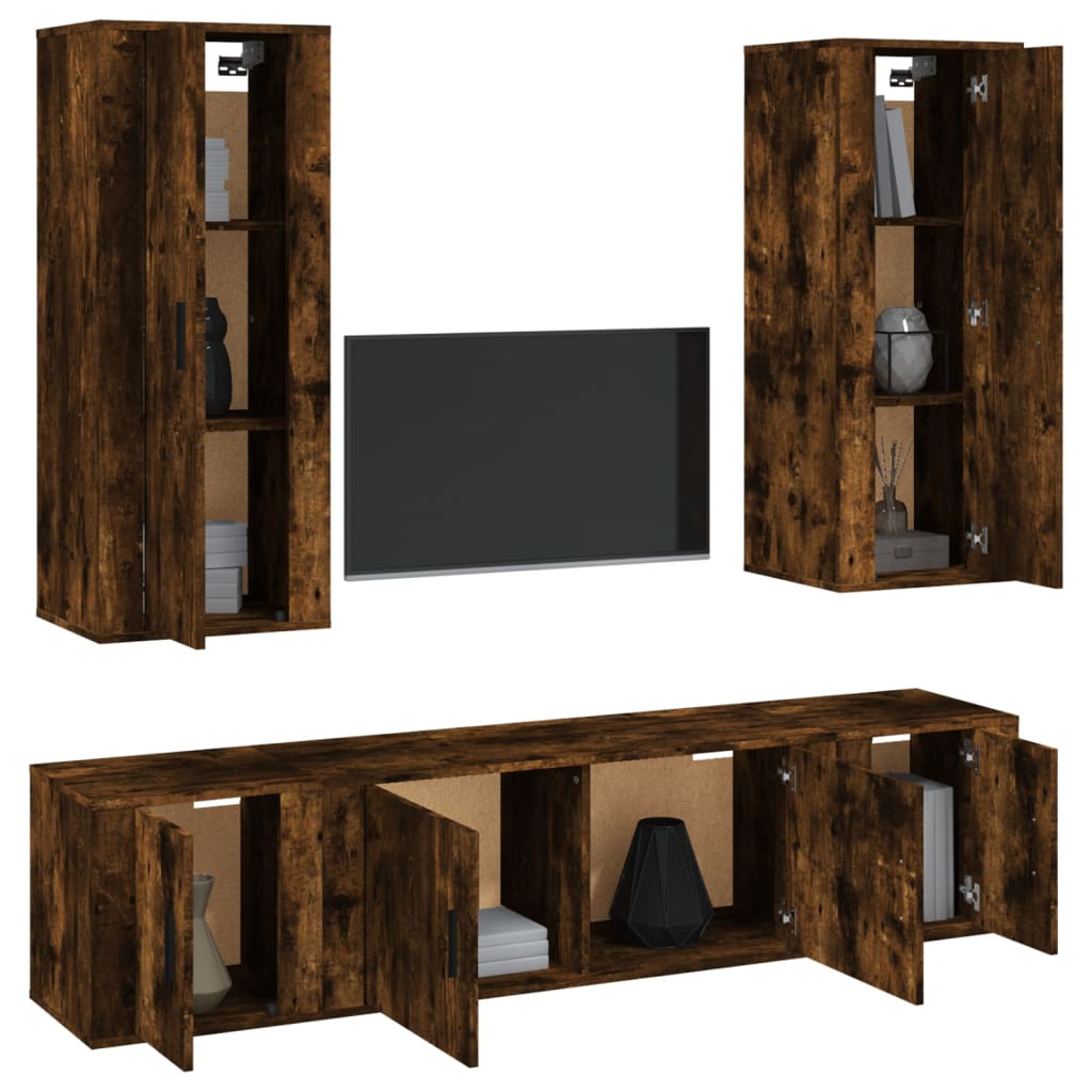 Set de muebles de TV 5 pzas madera roble ahumado