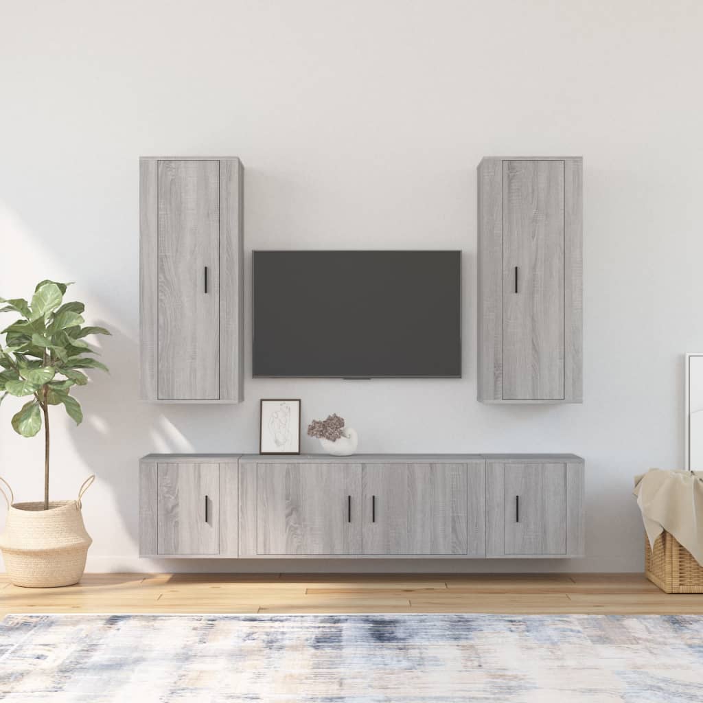 Vetonek Set de muebles para TV 5 pzas madera contrachapada gris Sonoma