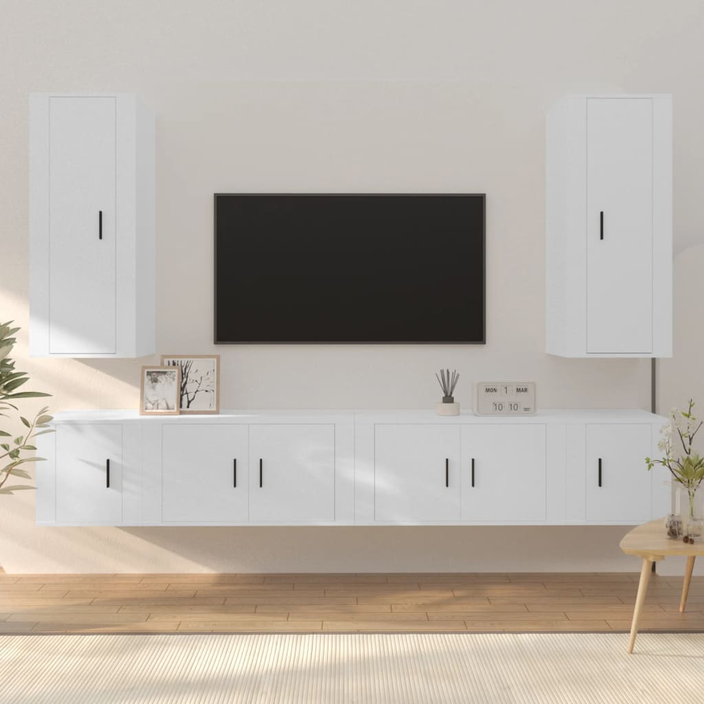 Vetonek Set de muebles para TV 6 piezas madera contrachapada blanco