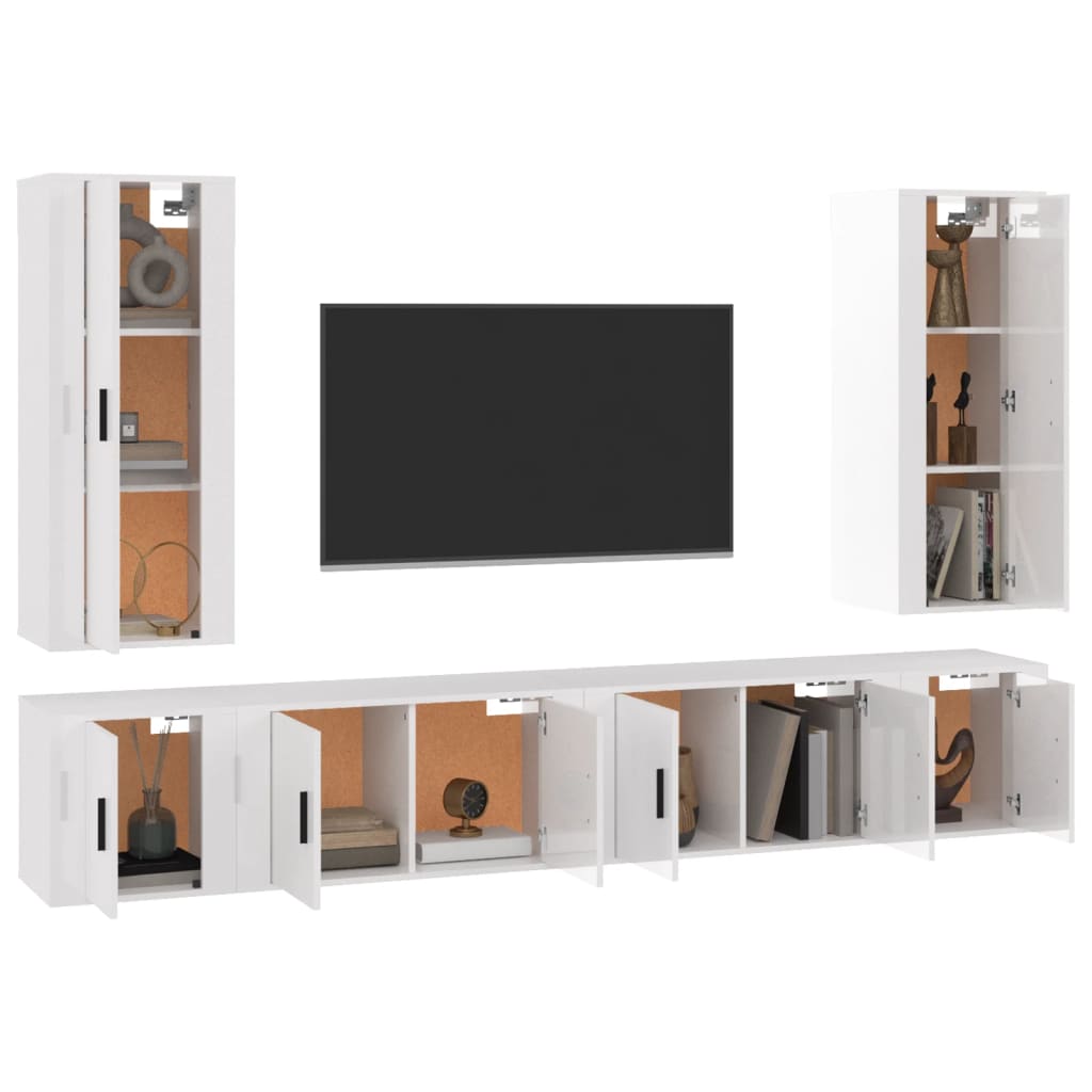 Set de muebles de TV 6 pzas madera blanco brillo