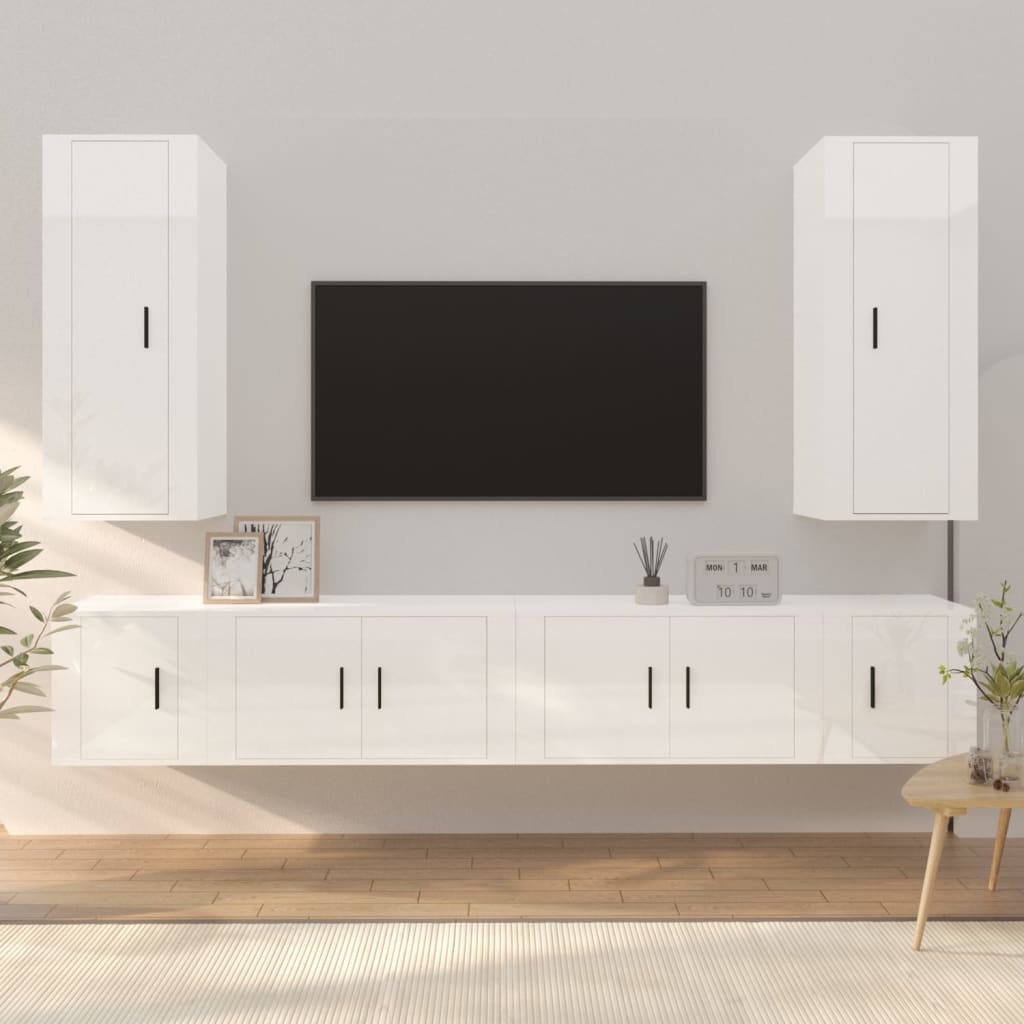 Vetonek Set de muebles de TV 6 pzas madera contrachapada blanco brillo