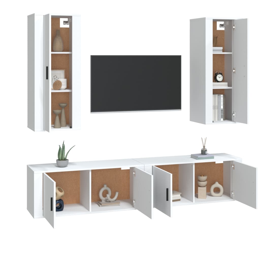 4 pieces tv furniture set white plywood